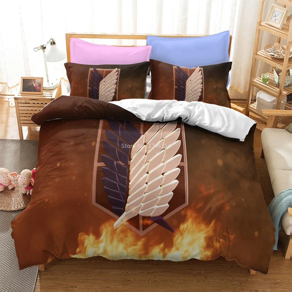 

3D Cartoon Printed Eren Jaeger Attack on Titan Bedding Set 2/3pcs Duvet Cover Set Soft Home Textile Twin Full Queen King Size