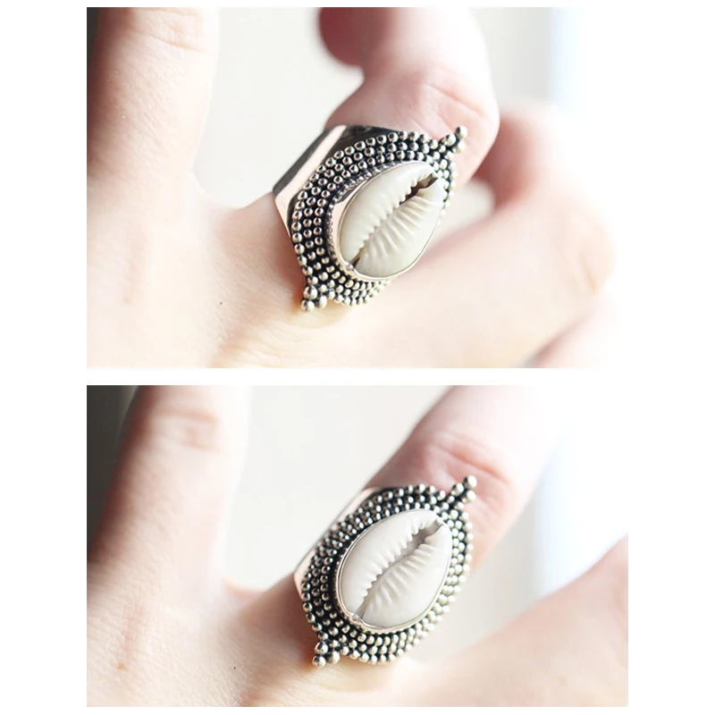 В богемном стиле Natural Sea Shell старинное серебряное кольцо для женщин летняя пляжная