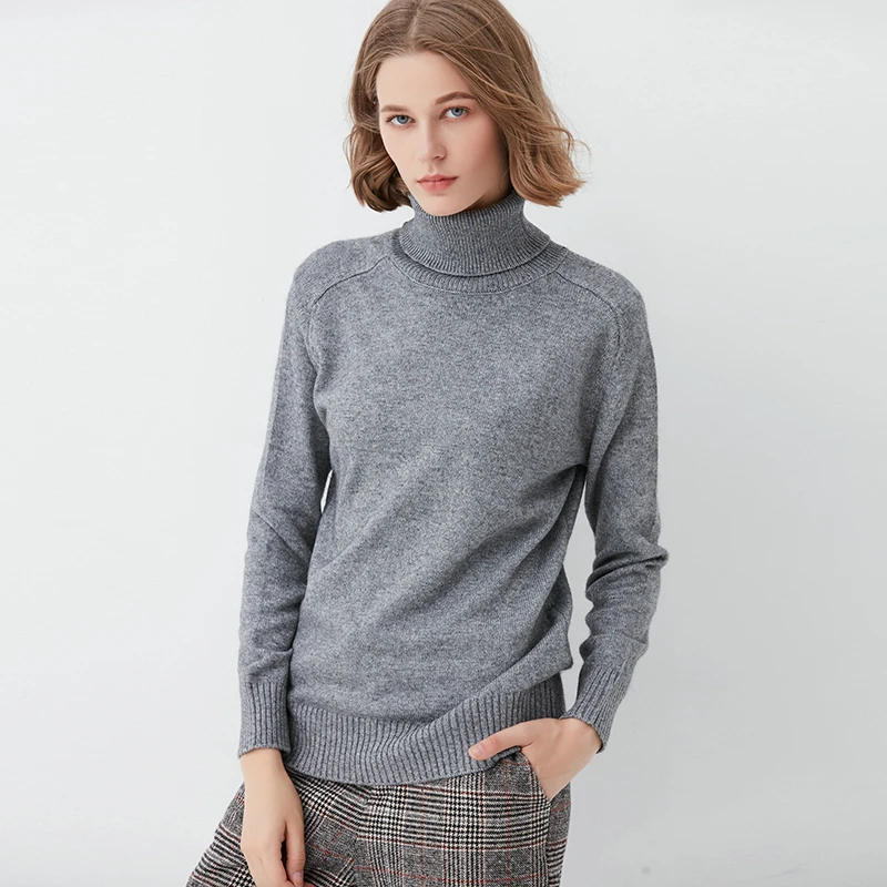 Свитер женский кашемировый с высоким воротником и длинным рукавом Осень-зима 2019 |