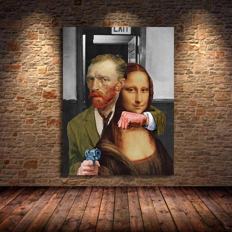 

Funny Art Van Gogh and Mona Lisa Canvas Posters and print Abstract Famous Oil Paintings on Canvas Wall Pictures for Home Cuadros