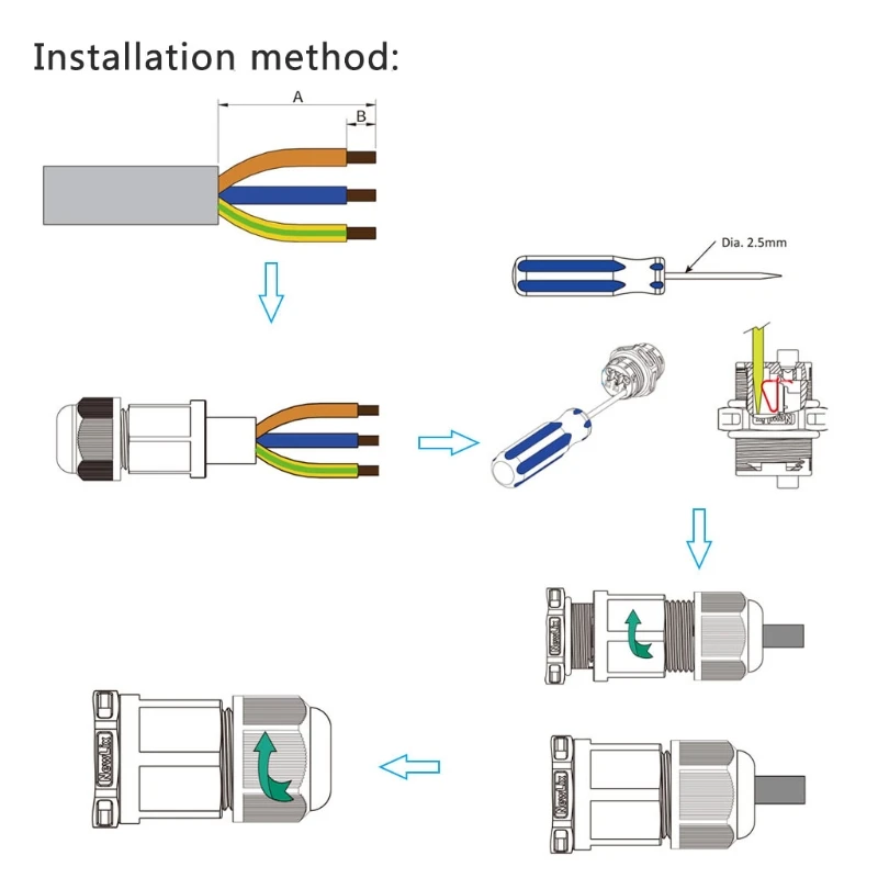 Водонепроницаемый соединитель IP68 2 контактный 3 электрический терминал