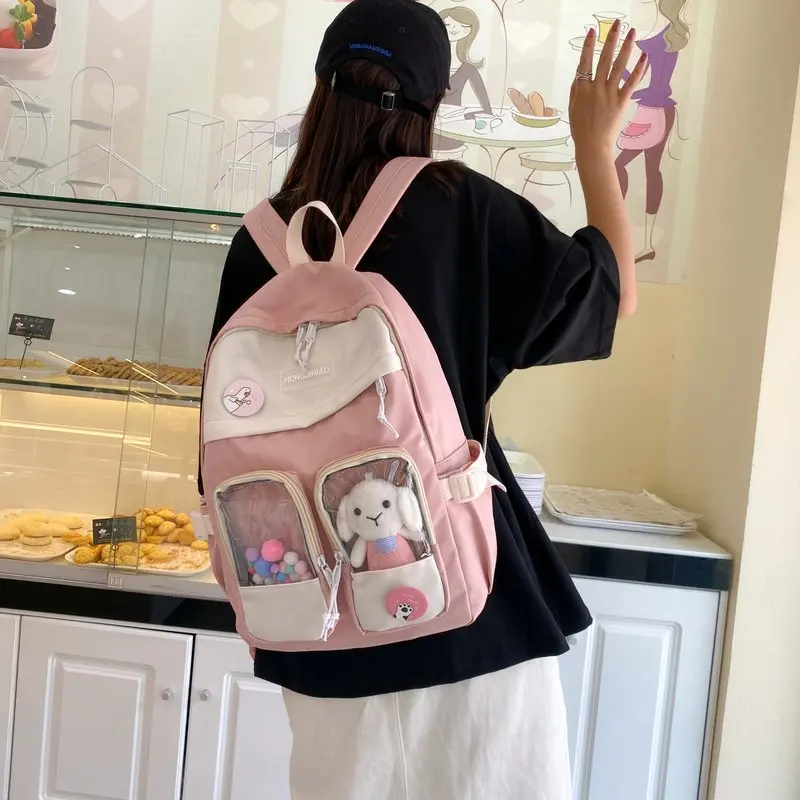 2021 School Bag Backpack ForTeenagers Girls Cute Ring Bag Designer Travel Bags Laptop Backpack Women Notebook Patchwork Backpack