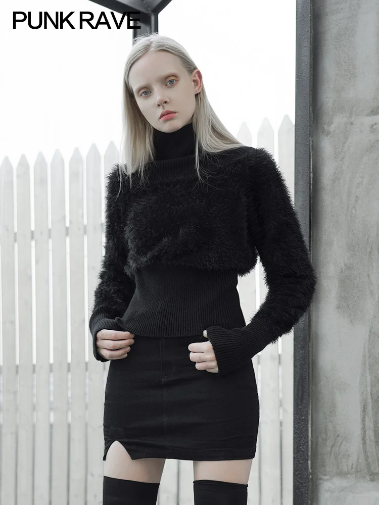 Панк рейв девушка темперамент свитер женский короткий дизайн тонкий пуловер с