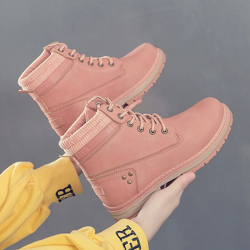 

2021 New Women's Boots Booties Single Large Size Martin Boots Women's Leather Boots Tie 2021 Autumn Winter New Women's Boots