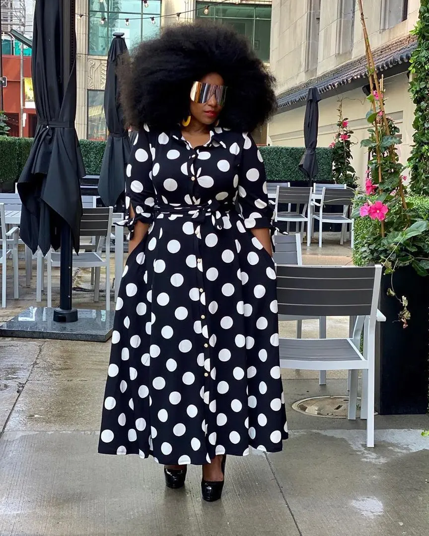 

Autumn Hot Selling Plus Size Long-Sleeved Dress Xl-5xl Polka Dot Print Women'S Clothing