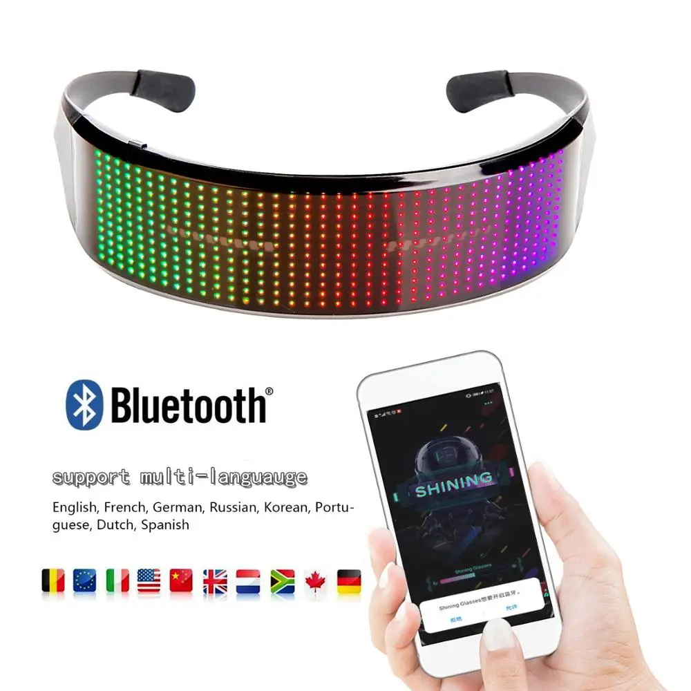 저렴한 RGB LED 블루투스 LED 안경 앱 제어 방패 플래시 Led 조명 빛나는 파티 안경 크리스마스 그랜드 심지어 파티용