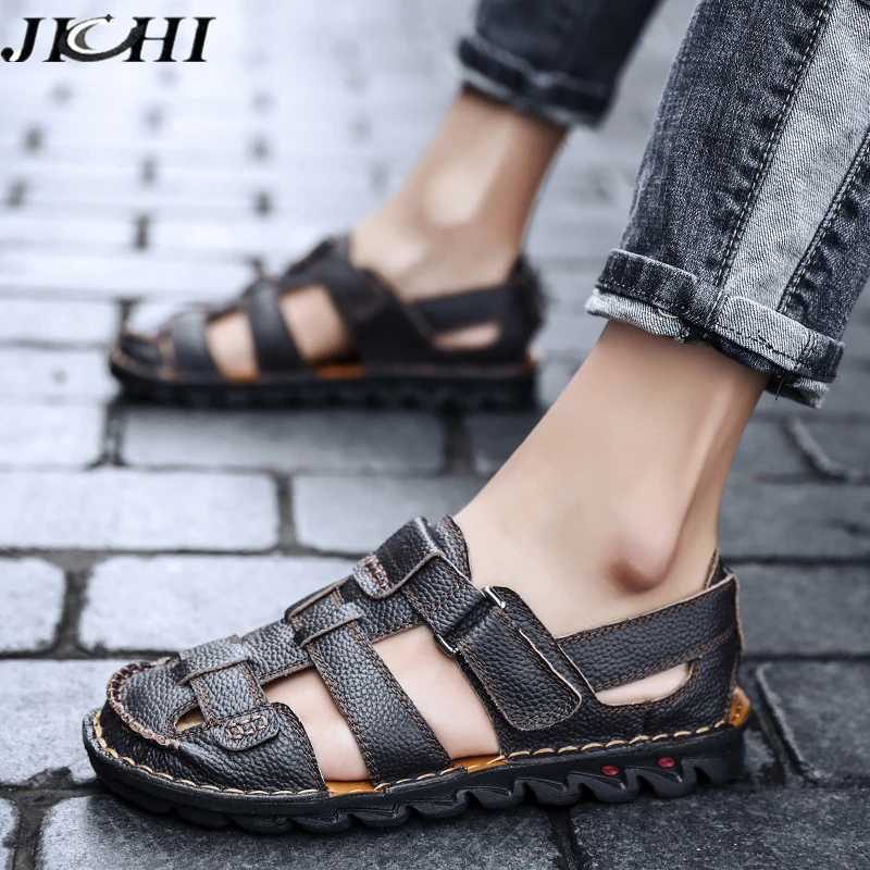 

Summer Men Sandals Genuine Leather Beach Outdoor Men Casual Shoes Anti-slip Comfort Soft Men Shoes Light Sports 2021 Big Size 48