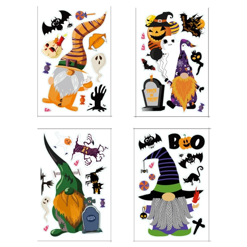 

X37E 9 Sheet Halloween Decorations Window Decals Gnome Pumpkin Clings Wall Sticker