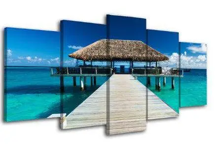 

Modular Poster Modern 5 Pieces HD Seascape Printed Wall Art Leaves Canvas Beach Picture Paintings Home Decor Frame Living Roo