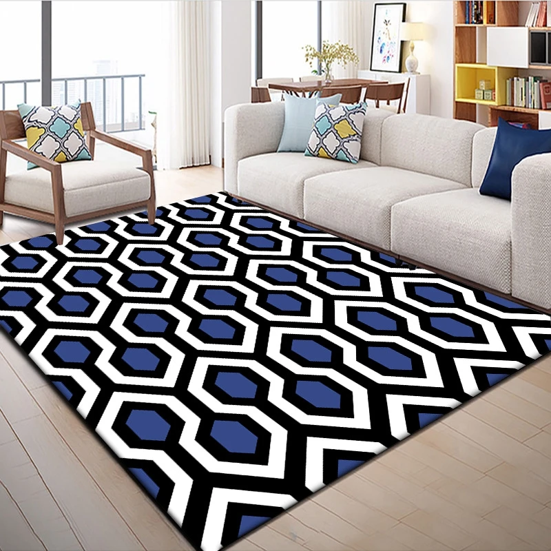 Современные синие геометрические коврики с узором для гостиной спальни дивана