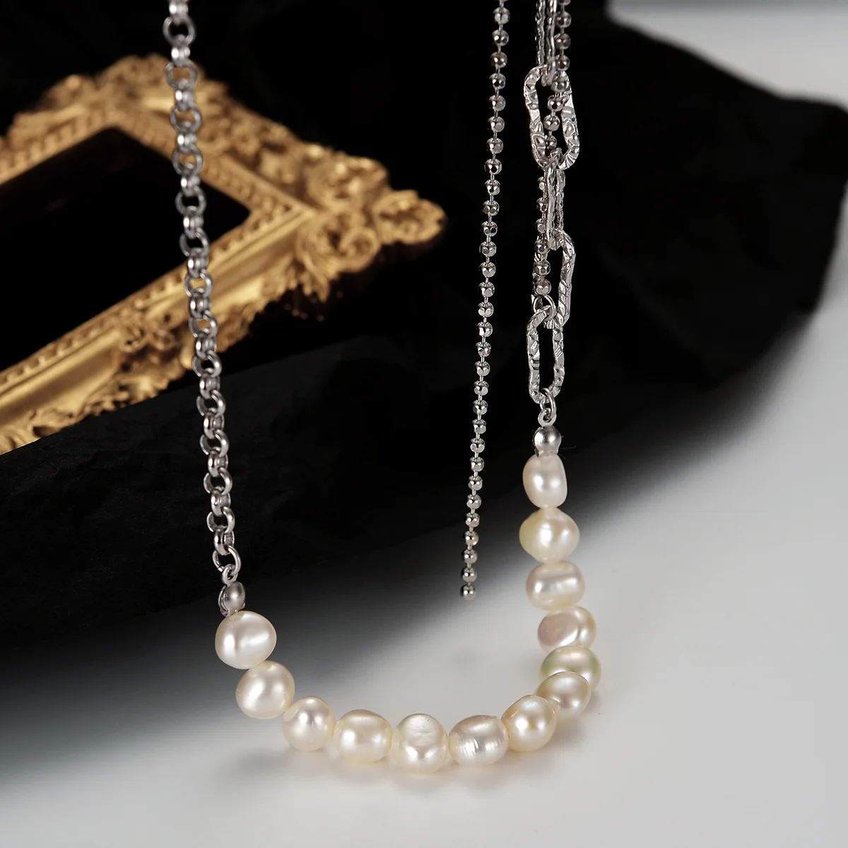 

MLKENLY, Высококачественная цепочка из серебра 925 пробы, тонкое ожерелье, подходящая цепочка неправильной формы, ожерелье с барочным жемчугом д...