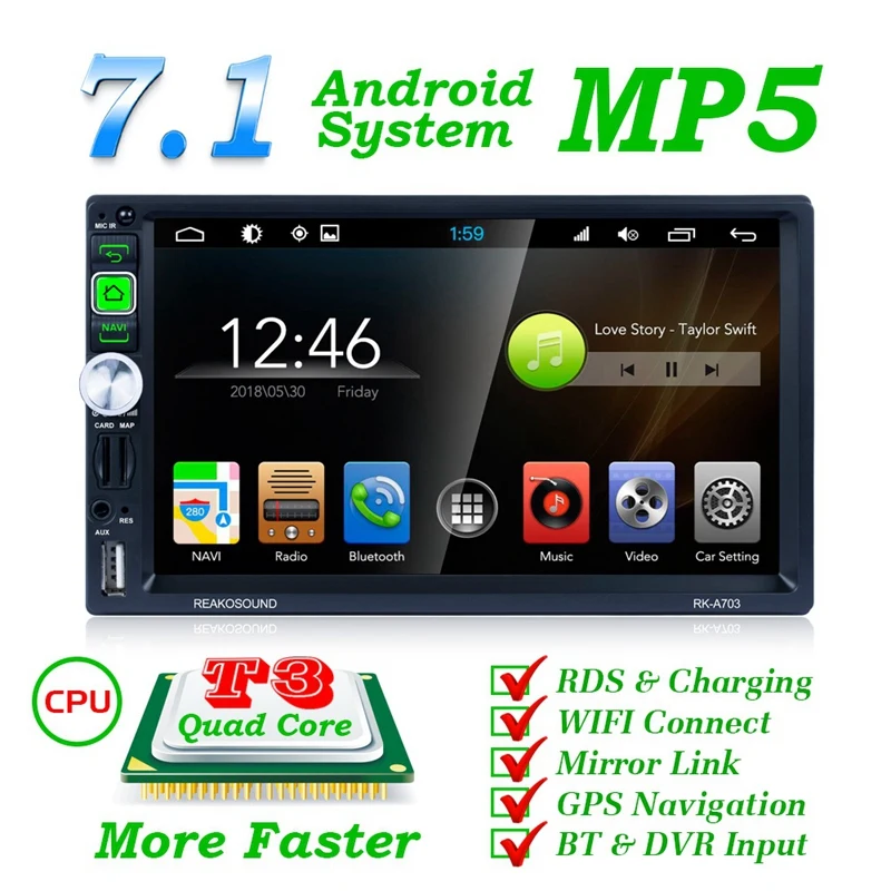 

Android MP5 плеер беспроводной автомобильный аудио четырехъядерный GPS WIFI Bluetooth AM FM RDS 7-дюймовый сенсорный экран