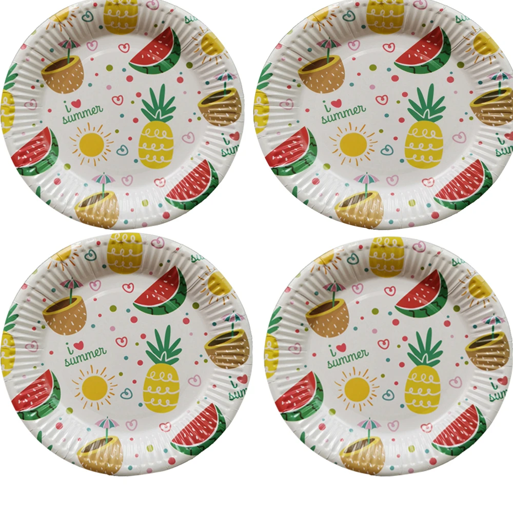 10 шт ананас арбуз печать бумажные тарелки одноразовые для выпечки барбекю дня