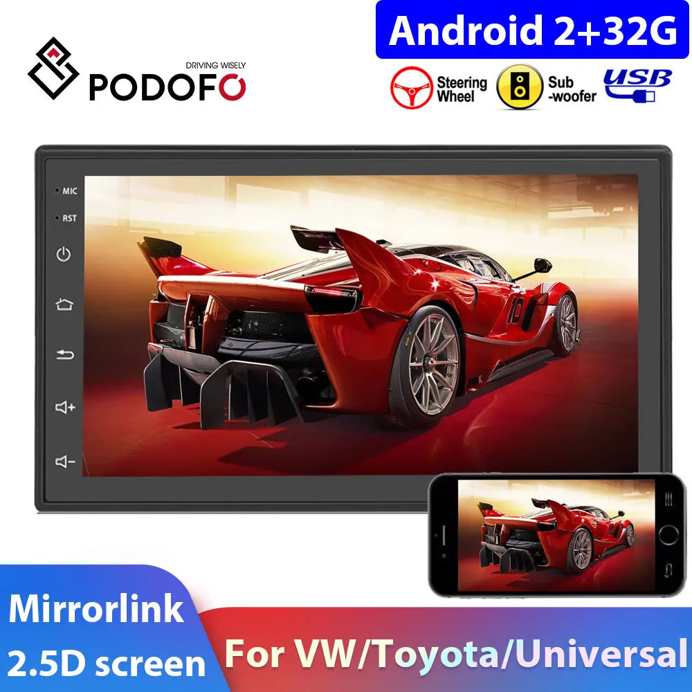 Podofo 2din автомобильный Радио Android GPS Navi Wifi Автомобильный мультимедийный плеер
