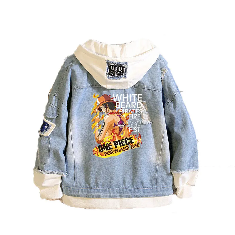 Anime Hole Denim Jacket ONE PIECE Chaqueta Hoodie Man Woman Luffy White beard Cosplay Costume Pure Cotton Fashion Casual Coat |