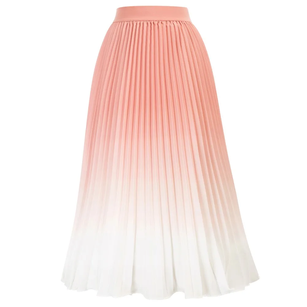 

Kate Kasin Women Gradient-Color Swing Skirt Elastic Waist Pleated Flared A-Line Skirt