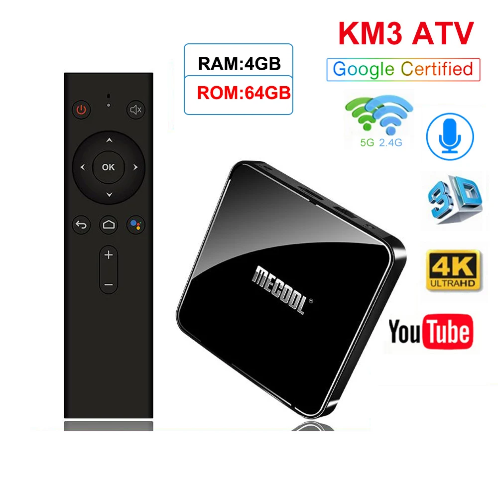 ТВ-приставка KM3 Android 9 0 4 Гб DDR4 64 ПЗУ голосовое управление умная Amlogic S905X2 2 4G Wi-Fi Bluetooth