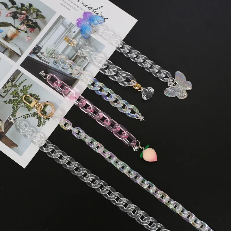 

Diy mobile phone chain shell jewelry acrylic Symphony AB color bear bracelet mobile phone hanging chain buckle portable chain