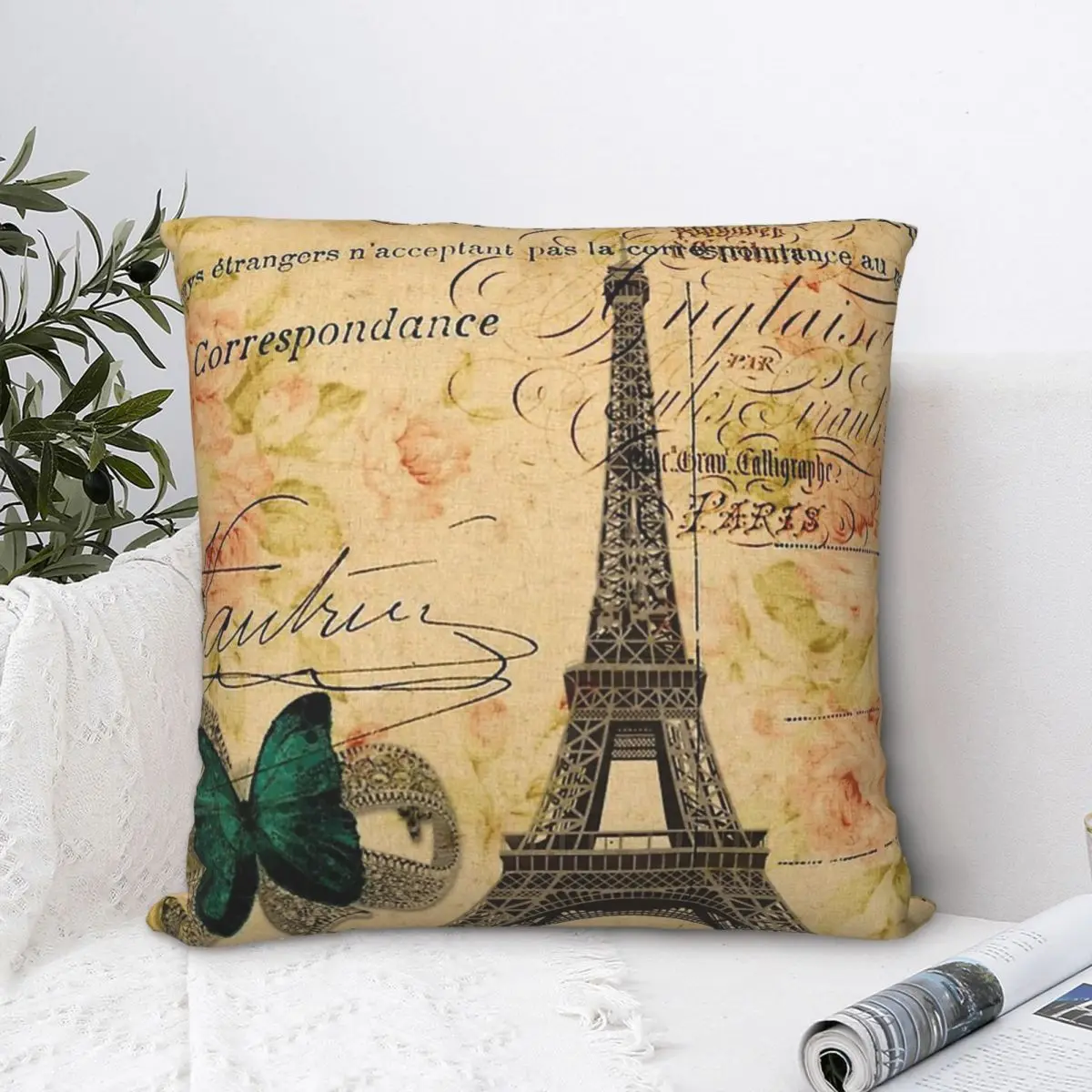 

Винтажный чехол с бабочкой, Эйфелевой башней Парижа, модная декоративная подушка для дома, дивана, стула