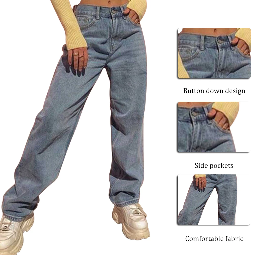 

Adisputent Light Blue Straight Jeans High Waist Loose Pants Women's 2021 New Spring E-Girl Vintage Fashion Slim Denim Streetwear