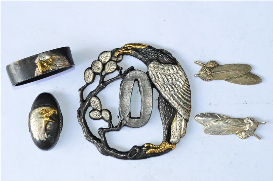 Набор медных изделий ручной работы золотой и серебряный Страж Tsuba menumi Fuchi Кашира