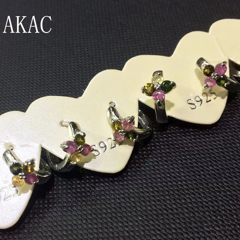 

925sterling silver natural colorful tourmaline earrings