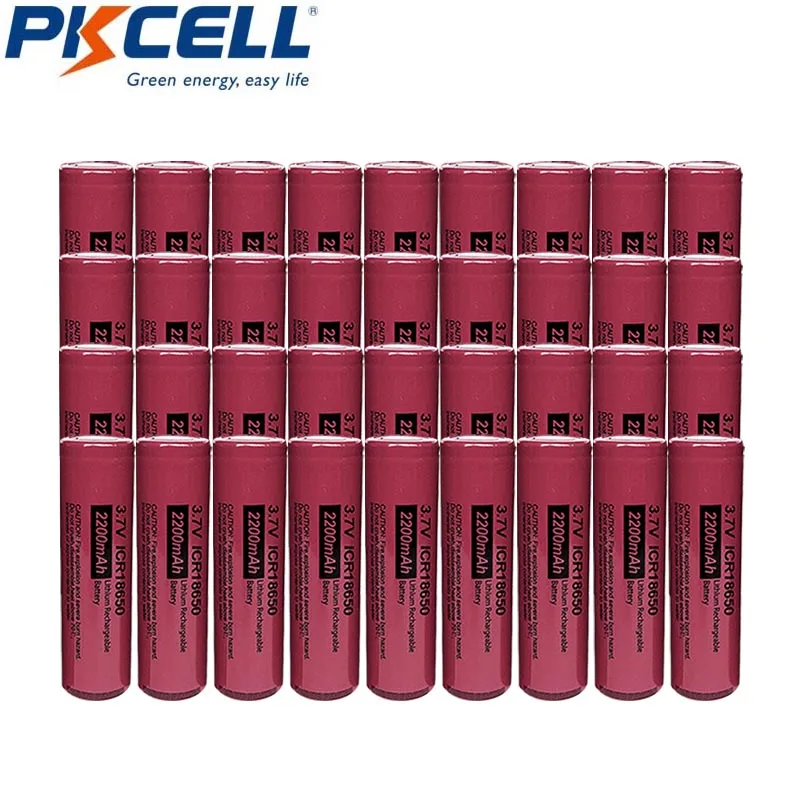 

PKCELL 36pcs 18650 Lithium Battery 3.7V 2200mAh ICR18650 Li-ion Rechargeable Batteries For Power Bank