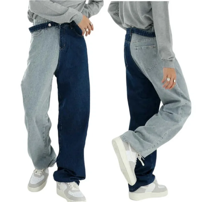 Male Jeans Hit Color Spell Color Jeans Fashion Design Personalized Spell Color Buckle Jeans Men