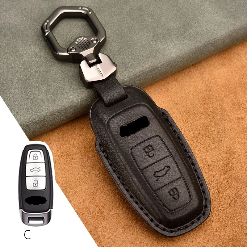 

1Pcs Genuine Leather Car Remote Key Cover Case For Audi A6 C8 A7 A8 Q8 2018 2019 2020 Car Styling Car Accessories