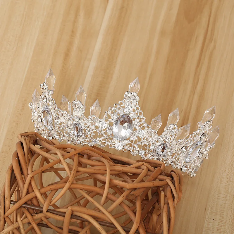 Свадебная тиара в стиле барокко простая корона принцессы стразы полукруглая