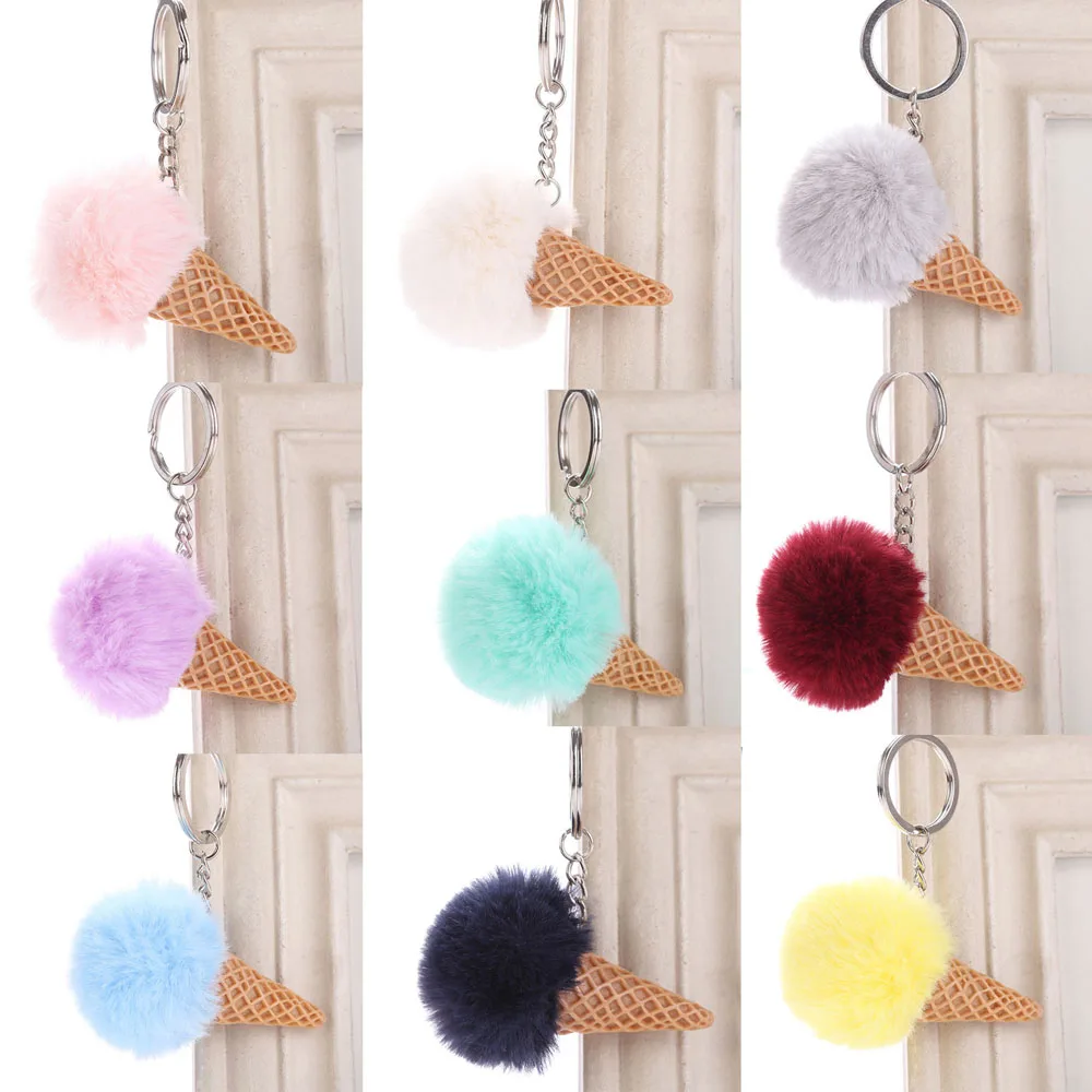 Меховой шар мороженое конус брелок пушистый помпон рюкзак для женщин сумки на