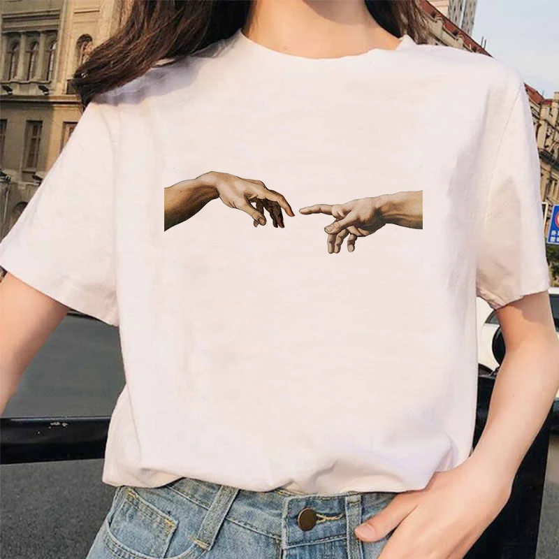 

New Michelangelo T Shirt Ulzzang Hands Femme Vintage Women Harajuku Tshirt 90s Aesthetic Female Grunge Graphic T-shirt