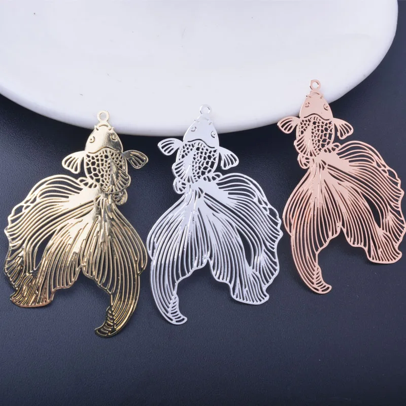 

6pcs 49*32mm Light gold Color Fish Charms Silver Color Pendant Brass Jewelry Accessories