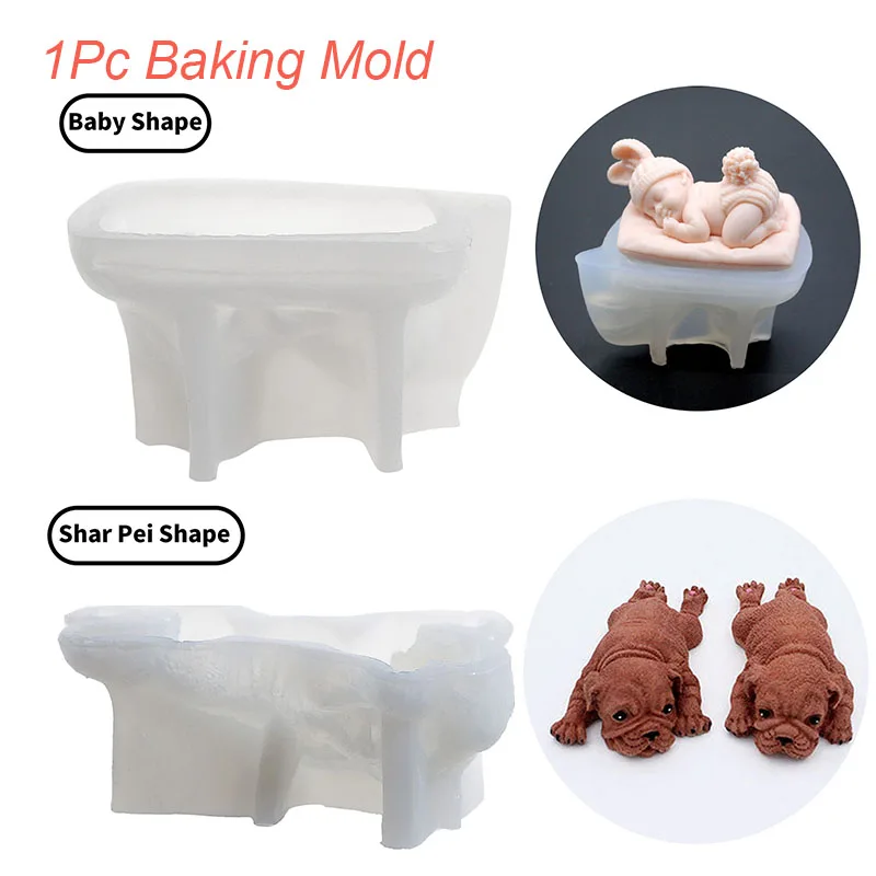 

1Pc Silicone Baking Mould Cute Newborn Baby Shar Pei Dog Shape Mold Reusable DIY Craft Making Mold for Cake Chocolate Soap