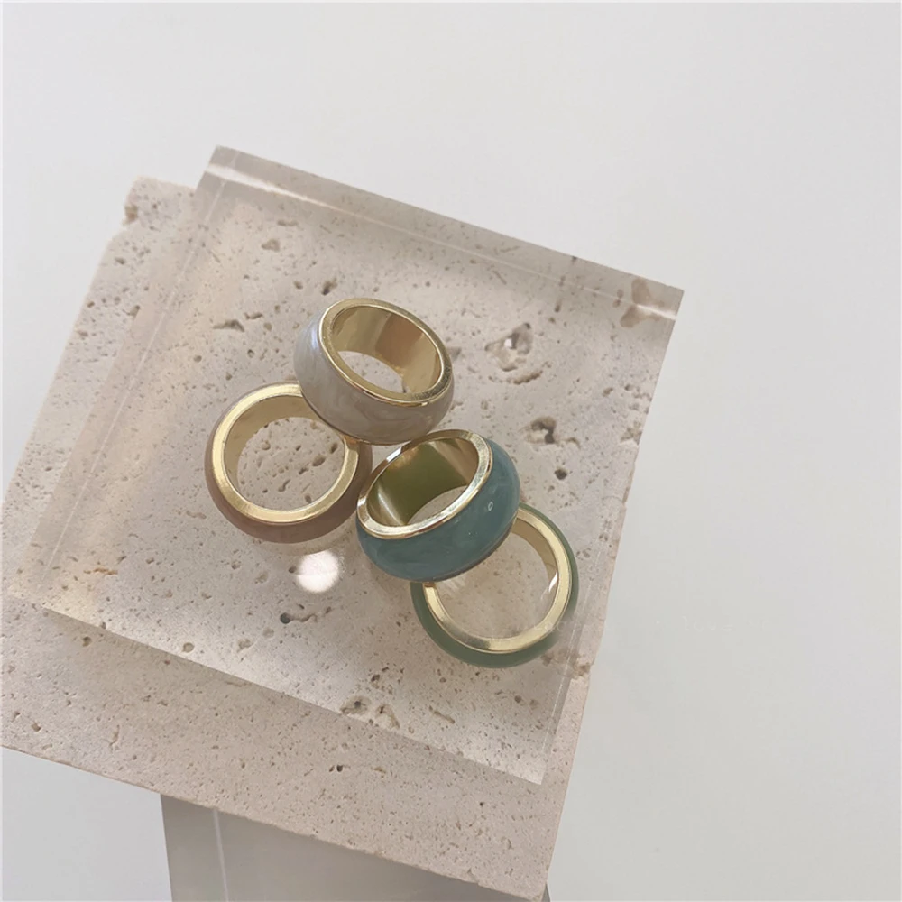 

Fashion Korean Metal Geometric Round Finger Ring Fashion Jewelry Vintage Colorful Enamel Glaze Resin Geometric Round Metal Ring