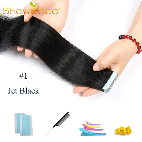 Color1 -20 Pcs ShowCoco лента в Пряди человеческих волос для наращивания натурального волос 20/40 шт, смешанные цвета, Цвет горячие головы для наращивания блеск коричневого до блондинка ленточных накопителей - Цвет: Color1 -20 Pcs
