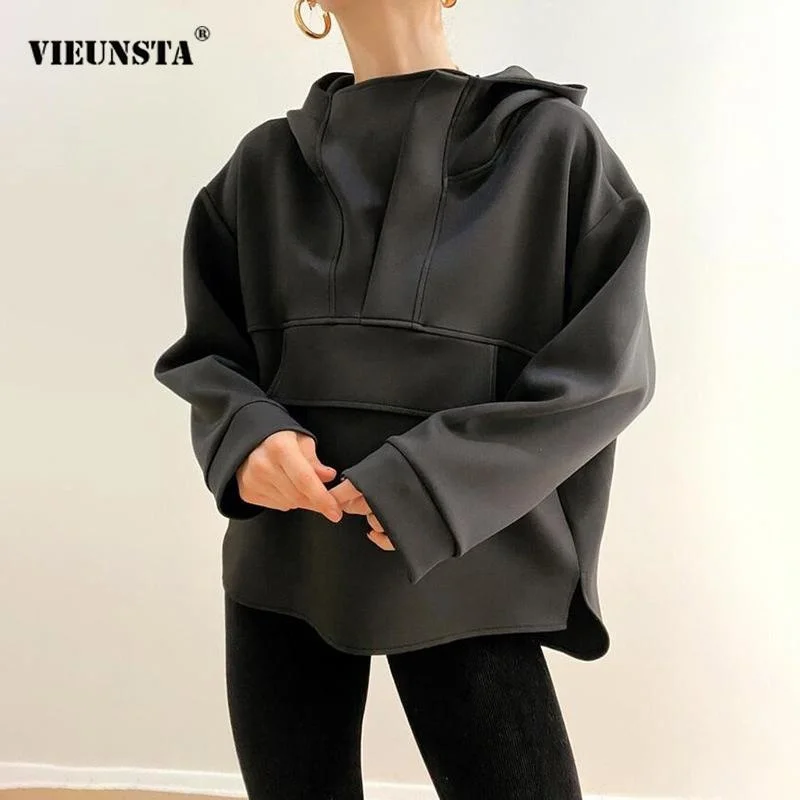 Модная женская толстовка с капюшоном и карманами свободный свитер длинным