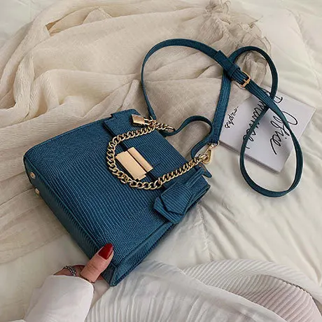 Blue A Модные женские сумки с рисунком ящерицы, шикарная женская сумка через плечо с металлической цепочкой, женская сумка из искусственной кожи, сумки-мессенджеры - Цвет: Blue A