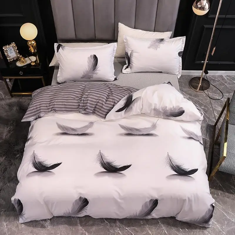 

Duvet Cover Sets Queen Size Feather Printed Bed Linens Euro for Home roupa de cama Single/Double Size Duvet Cover Bedding