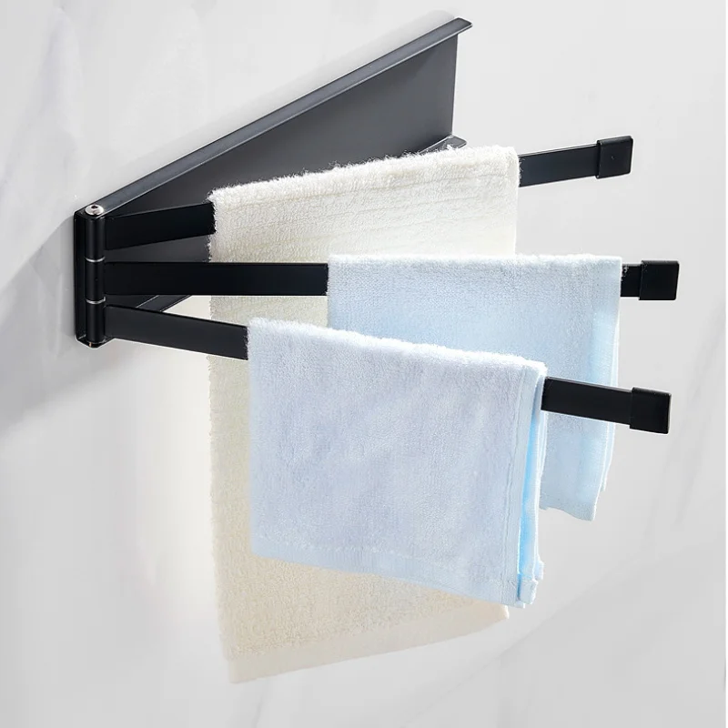 

Wall-Mounted Towel Rack Rotating Towel Racks Bathroom Towel Holder Hook Hanging Bar Shelf Household Organizer Kitchen Storage
