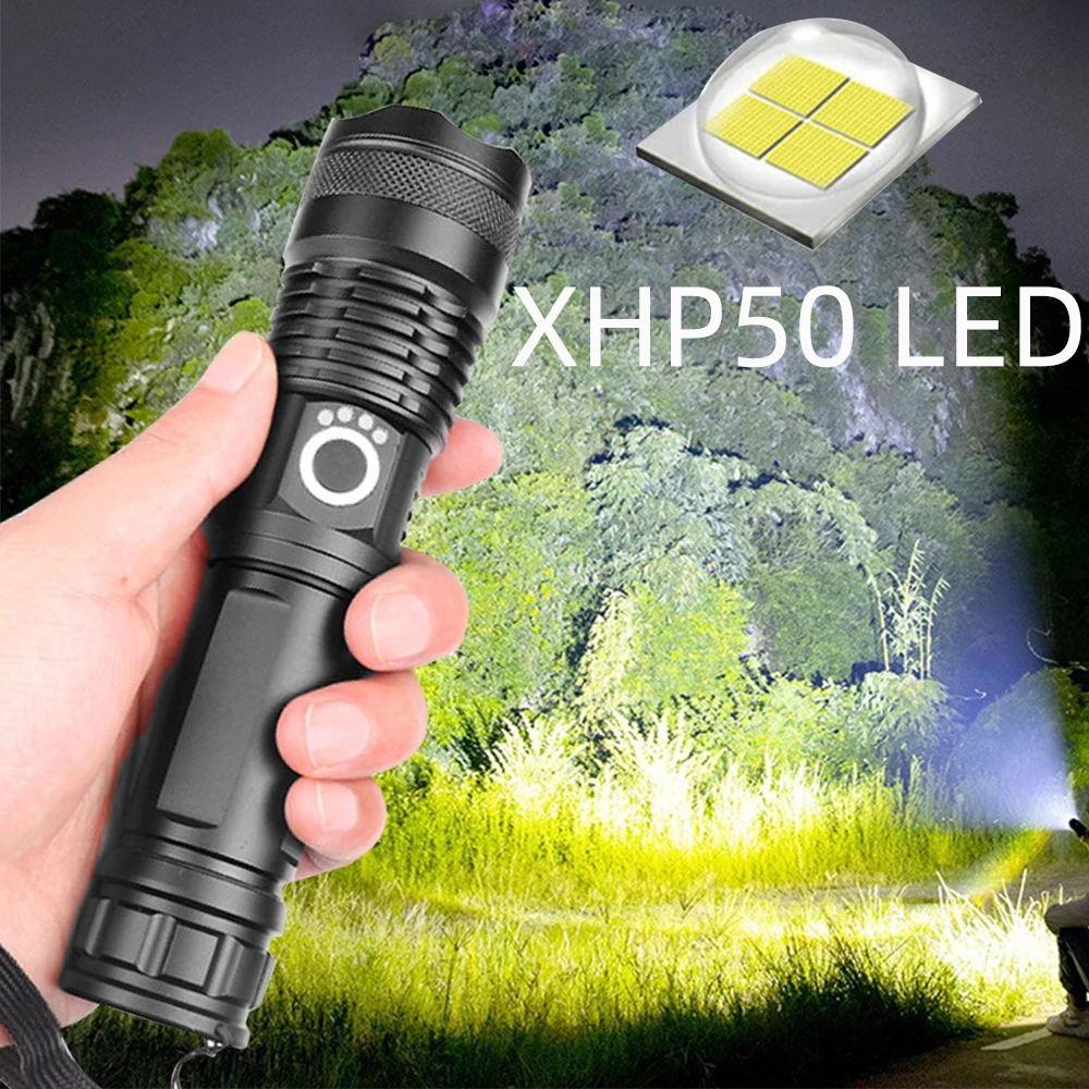 

XHP50 Strong light LED flashlight USB rechargeable Waterproof camping zoom torch Power display use 18650 or 26650 battery