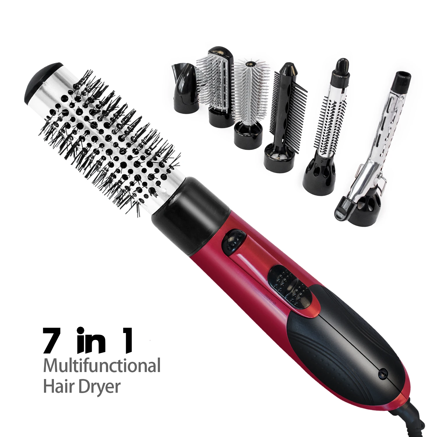 7 in 1 Rotating Hair Straightener Brush Electric Hor Air Brush Hair Curler Dryer Brush Hot Air Comb Negative Ion Hair Styler