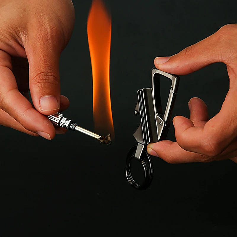 

Men Car Key Chain Ignition Kerosene Match Keychain Ring Multifunction Tool Cigarette lighter Fathers Day Gift For Men Boyfriend