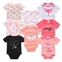 6 8pcs newborn baby girls romper infant cotton short sleeve boy baby letter clothes girl print suit born crawling baby 0 12m new