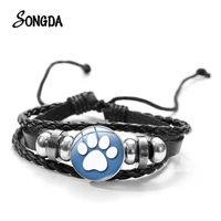 new arrival lovely dog cat pet paw charm bracelet multilayer black leather rope bracelet for women men best friend gift pulseira