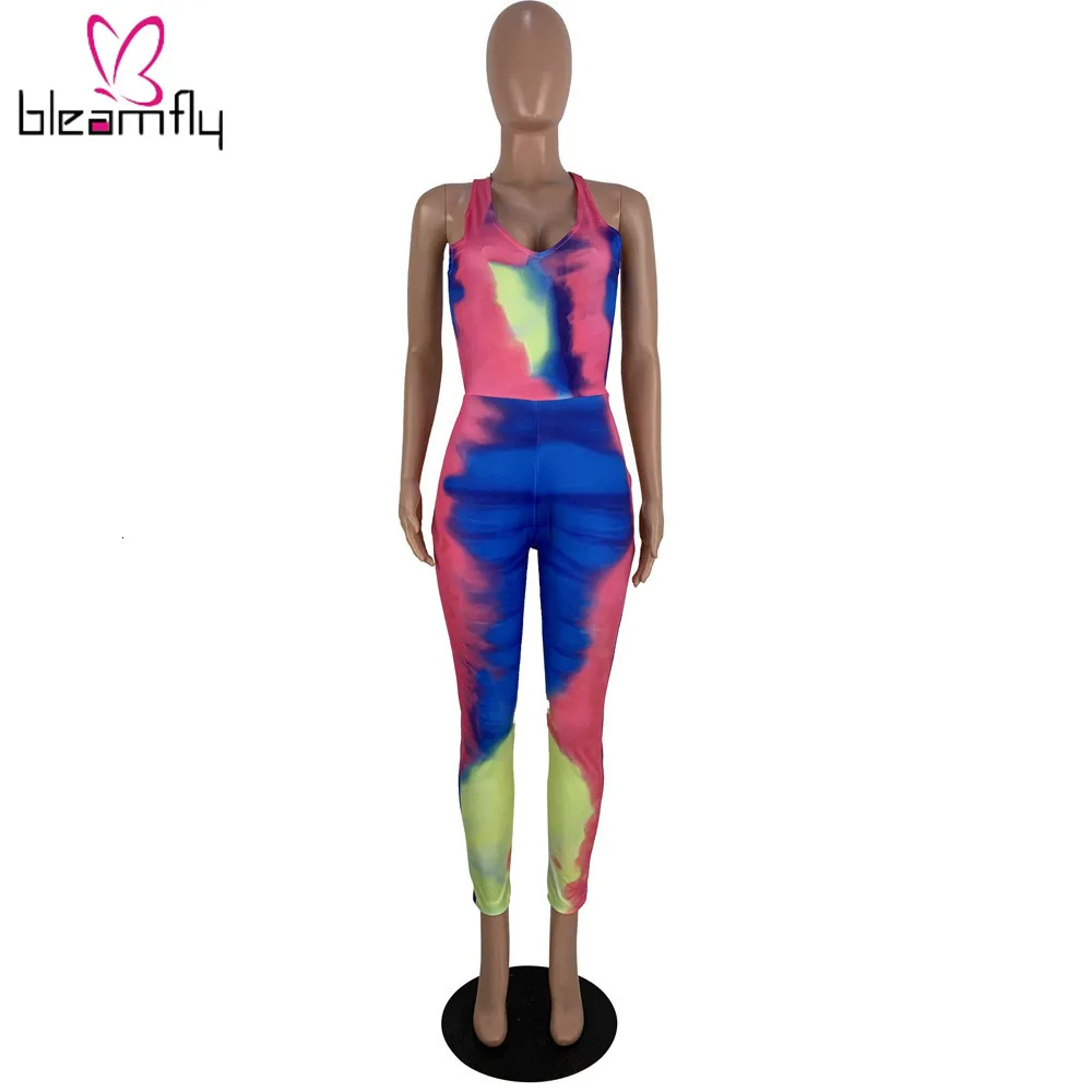Женский новый летний обтягивающий комбинезон с принтом Галактики без рукавов