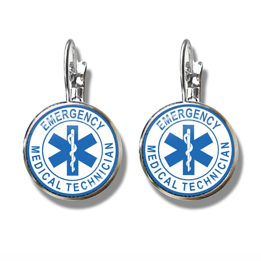 EMT Медицинский символ французские Серьги Крючки экстренный медицинский техник Цитата логотип стеклянные