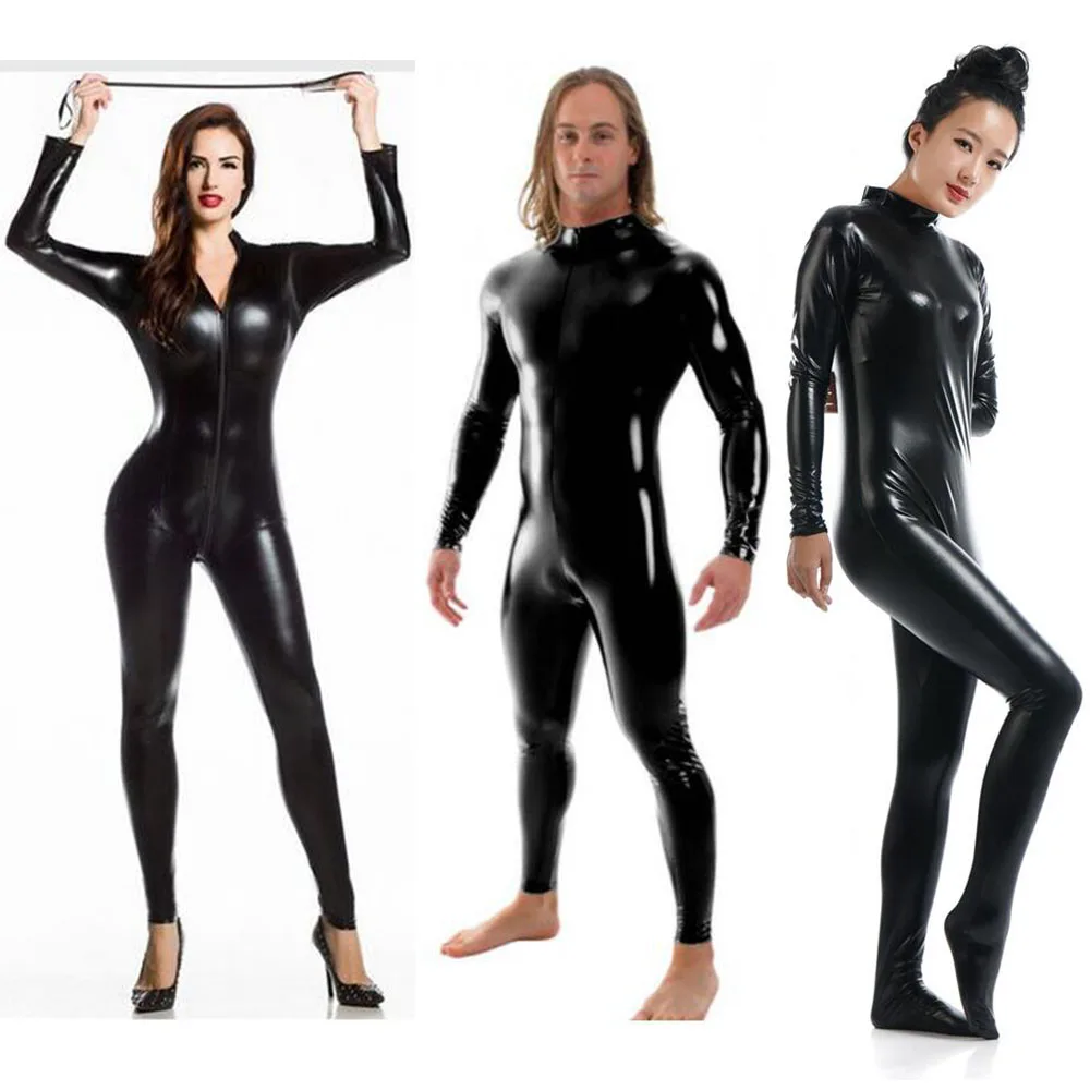 

2021 Customize exotic Zentai Suit womens Unitard Turtleneck Catsuits Metallic Footed Zipper Zentai Bodysuit Dancewear Hoodless