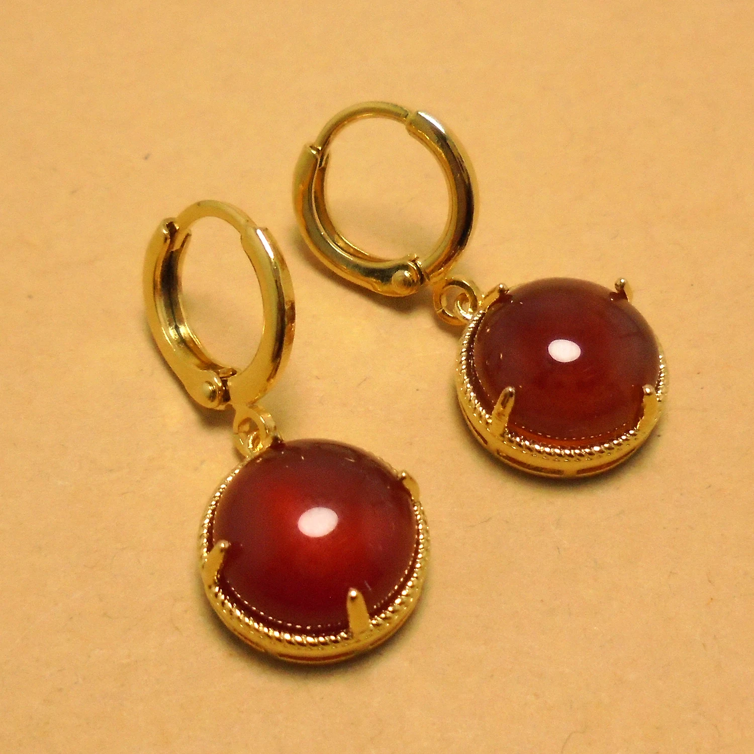 

Natural Stone Drop Earrings 24K Gold Color Plated Brass 27mm Round Drop Earrings