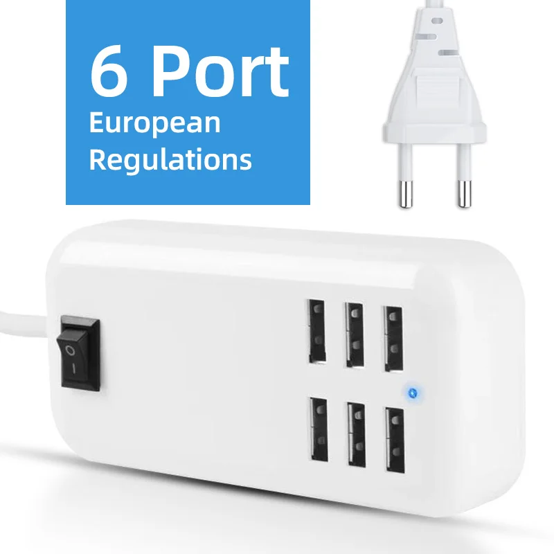 ANKNDO 6 портов USB зарядное устройство 5 В/3 А настенное розетка США ЕС штекер Адаптер